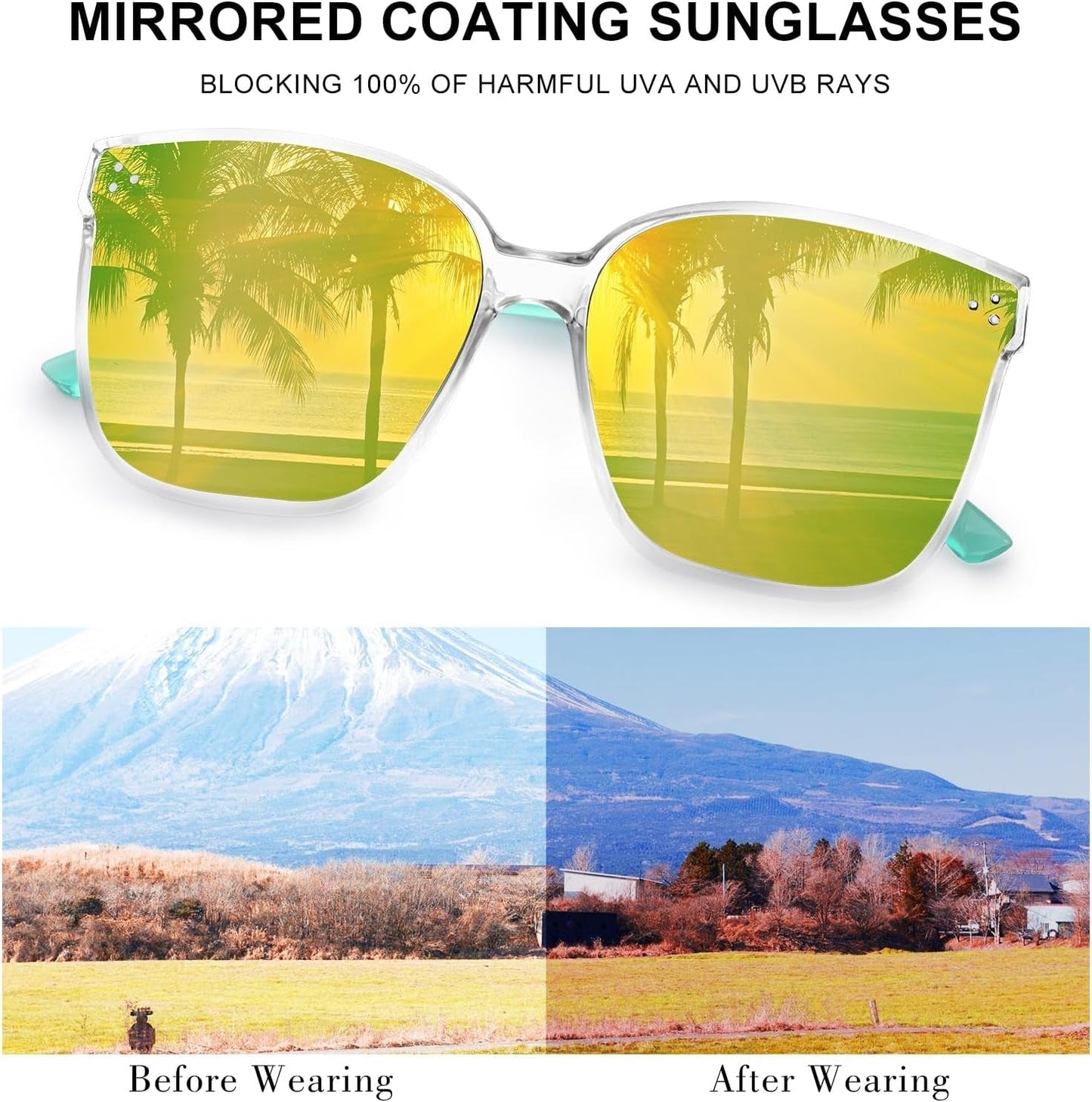 Sunglasses Womens, Oversized Pink Sunglasses for Women with Trendy Mirrored Lens UV400 Blocking