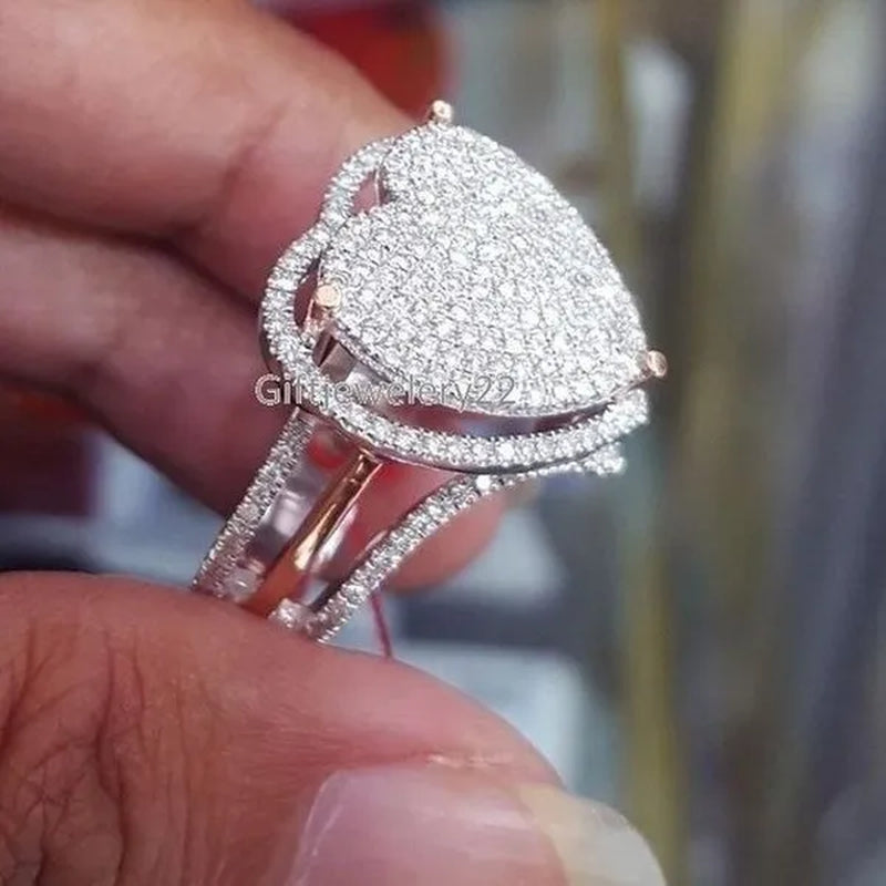 Wome Heart Shaped Nutural White Sapphire Gemstone Diamond Wedding Ring Wedding Jewelry - WORLD TIME VISITS
