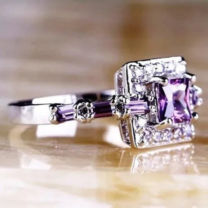 Elegant Noble Princess Fashion 925 Sterling Silver Amethyst & White Topaz Ring Charming Diamond Ring Romantic Bride Engagement Wedding Eternity Ring Anniversary Gift Birthday Party Jewelry Size 5-11 - WORLD TIME VISITS