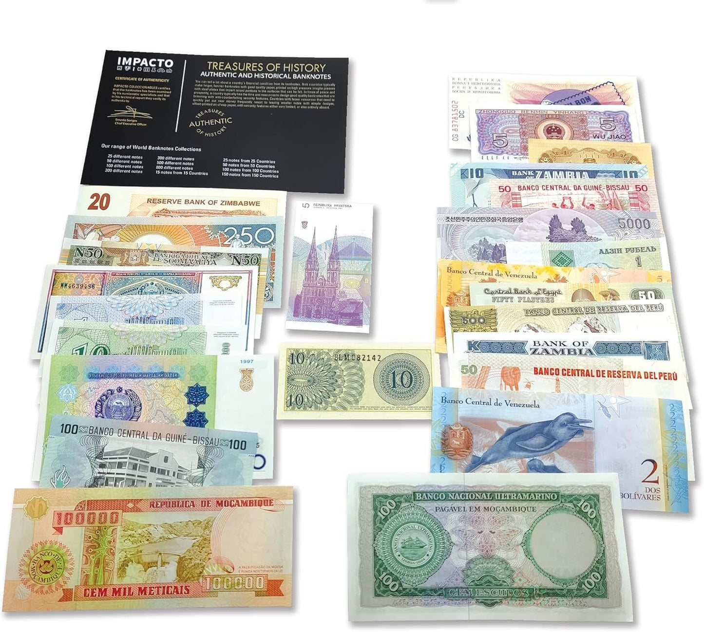 Foreign Currency Collection - 25 Different World Currency Banknotes - Collectible Currency Foreign - Old World Currency Collection - Banknotes Collection (COA Included) - WORLD TIME VISITS