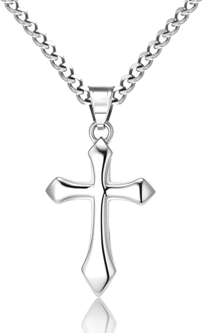 Gold Cross Necklace for Men,14K Gold Plated Cross Pendant Necklace Cuban Chain Stainless Steel Cross Necklace Faith Cross Jewelry Gift Minimalist Trendy Pendant Necklaces - WORLD TIME VISITS