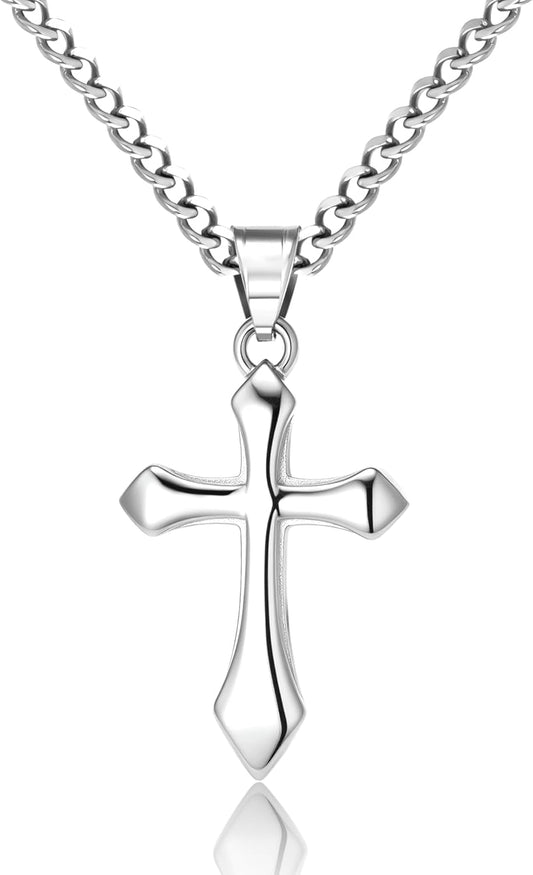 Gold Cross Necklace for Men,14K Gold Plated Cross Pendant Necklace Cuban Chain Stainless Steel Cross Necklace Faith Cross Jewelry Gift Minimalist Trendy Pendant Necklaces - WORLD TIME VISITS