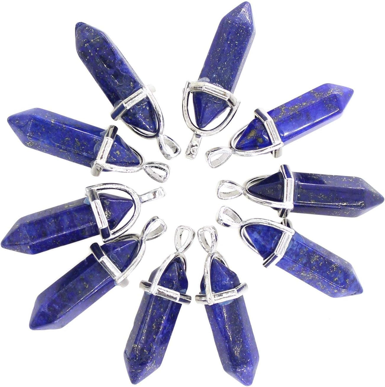 Wholesale 10PCS Natural Lapis Lazuli Hexagonal Stone Healing Point Chakra Pendants Bulk Charms for Jewelry Making
