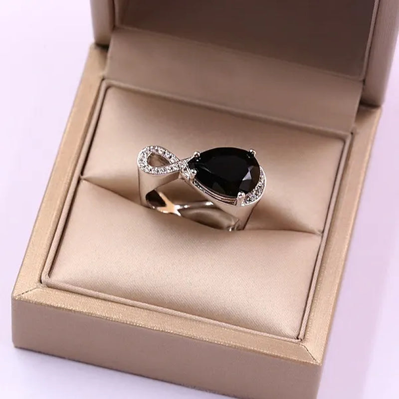 New trend fashion irregular 8-shaped high carbon diamond ring jewelry female models 925 sterling silver white gold natural gemstone high carbon black diamond ring anniversary gift banquet engagement wedding diamond ring size US5-11