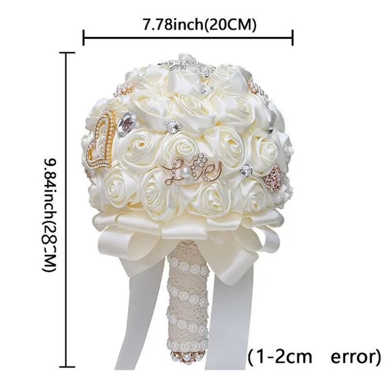20CM Simulation Silk Rose Wedding Bouquet Diamond Pearl Brooch Bridal Bouquets Romantic Bridesmaid Holding Flowers - WORLD TIME VISITS