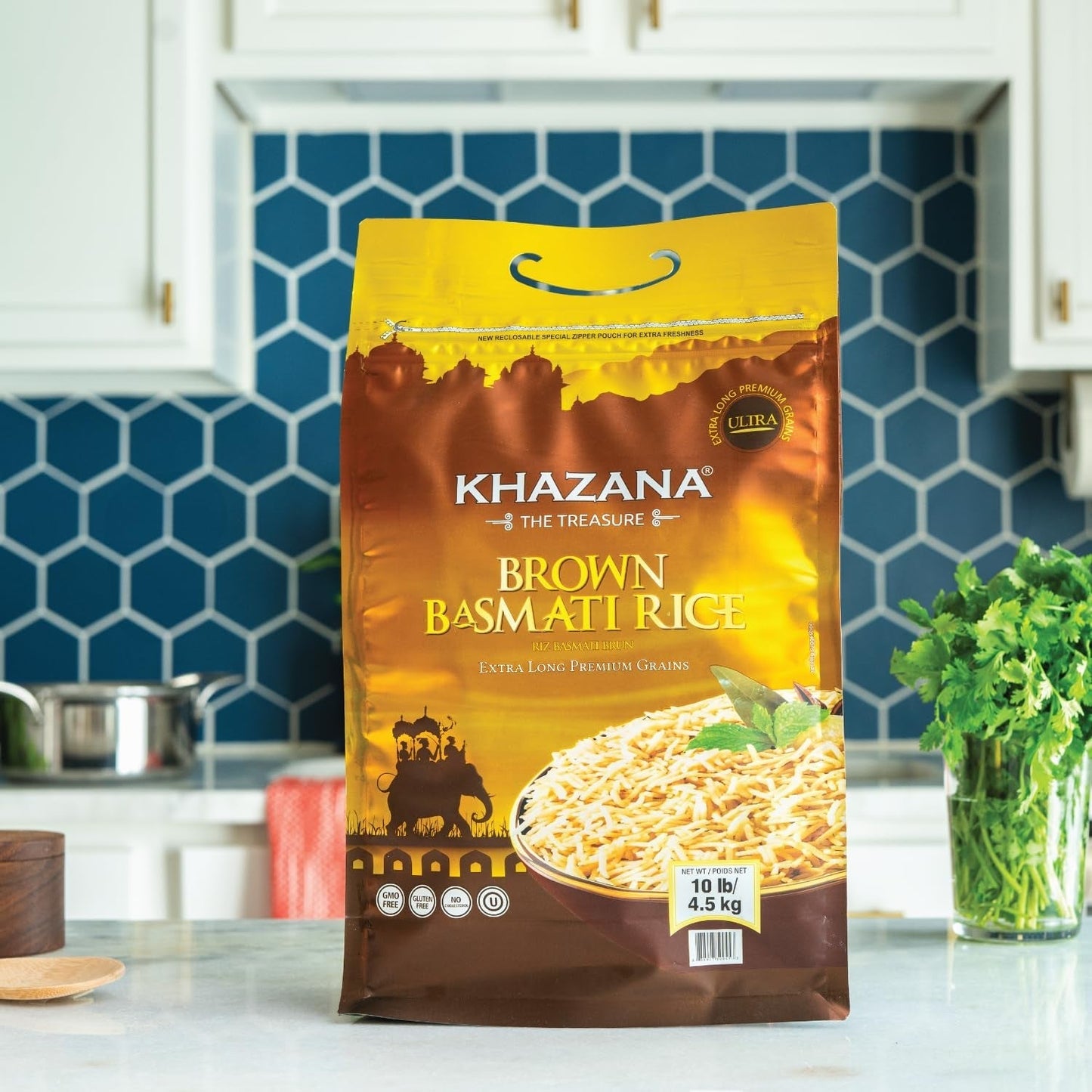 Authentic Brown Basmati Rice by  in 10 Lb Bag - Aromatic and Flavorful Indian Grain - Non-Gmo, Gluten Free, Kosher, Cholesterol Free