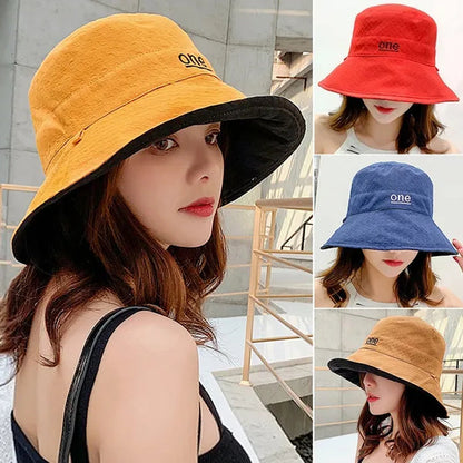 Fashion Letter embroidery Double Side Hats Vintage cotton Fisherman Hat Women Couple Sunhat Cap Hip Hop Punk Hat Outdoor Cap for Men Women Bucket Hat
