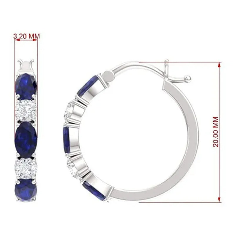 Bridal Romantic Wedding Hoop Earrings for Women Silver Plated Diamond Blue Sapphire Drop Earrings