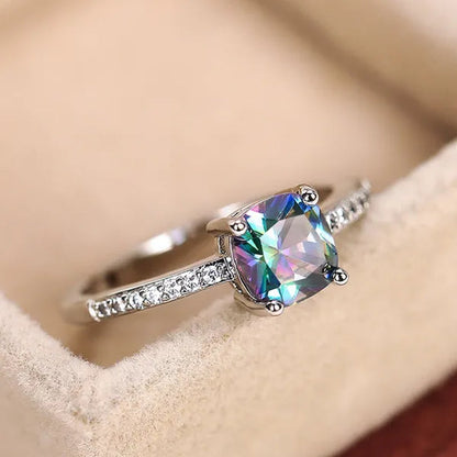 1Pcs Simple Style Micro-inlaid Zircon Sapphire Color Treasure Square Diamond Ring For Women Jewelry Gift