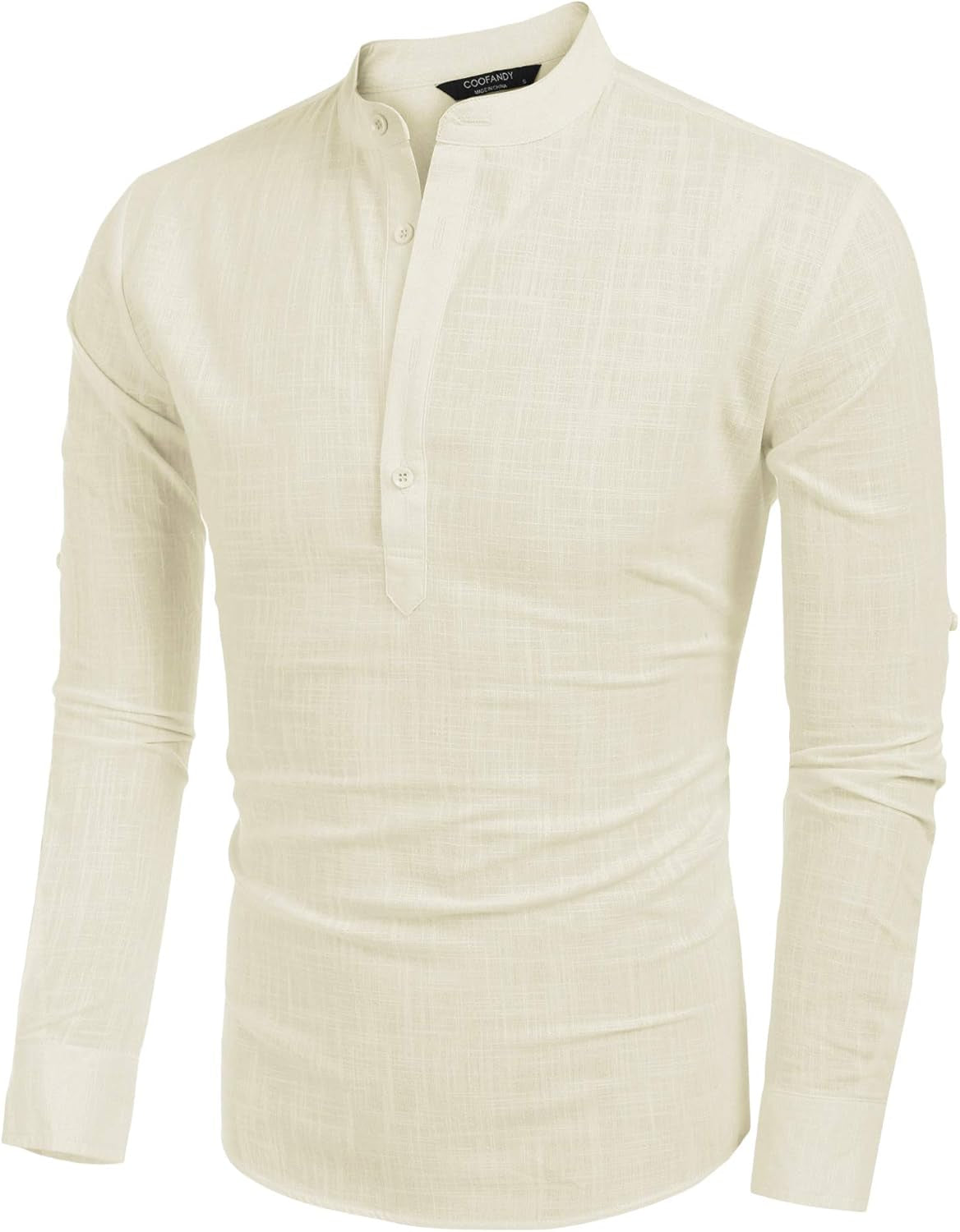 Men'S Cotton Linen Henley T-Shirts Long Sleeve Hippie Casual Beach T-Shirts