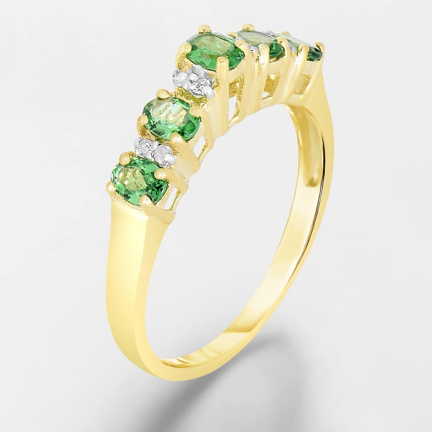 10K Yellow Gold Genuine Emerald 7/8 Ct with Diamonds Band Ring