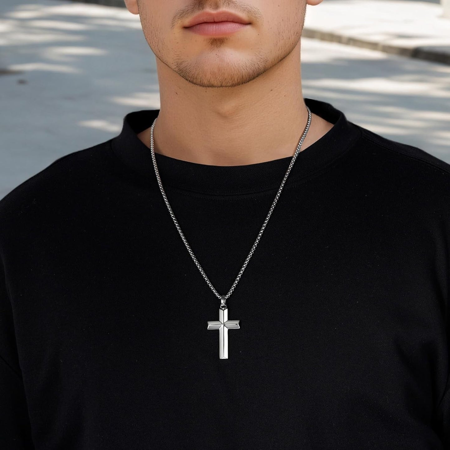 Cross Pendant for Men -18K Gold-Plated/Silver/Black Cross Necklace, Suitable for Men - Non Fading and 100% Waterproof Men'S Necklace, 24-26 Inch Box Adjustable Chain