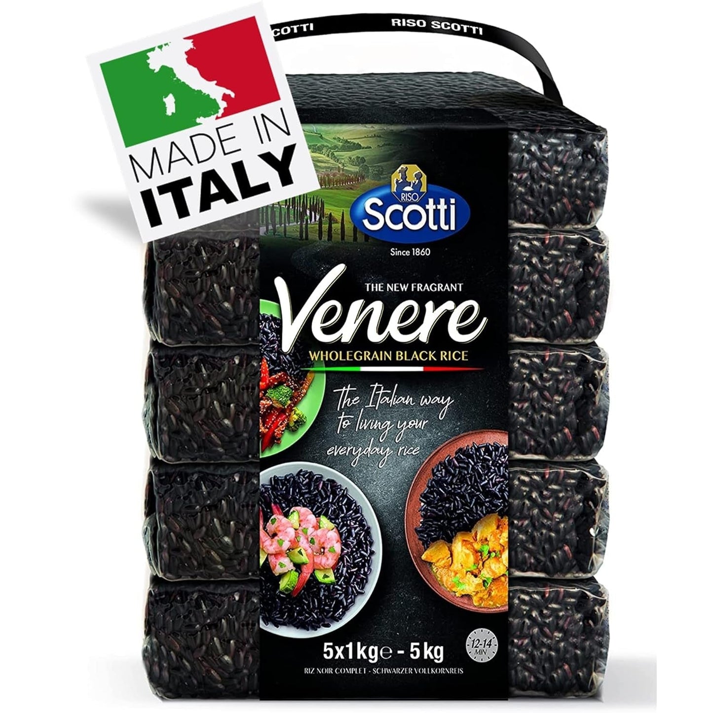 Black Grain Rice, Bulk 11 Lbs (5 X 1 Kg), Product of Italy, Venere, Premium Quality, Wild Ancient Whole Grain Rice, Product of Italy