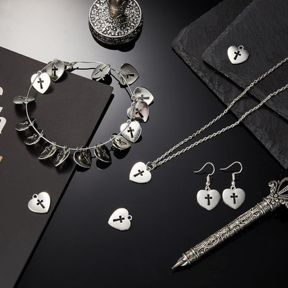 100 Pieces Silver Religious Charms Cross Charms Alloy Metal Heart Cross Pendants Heart Cross Charms for Religious Gatherings Party Supplies DIY Craft Bracelet Necklace Earrings Keychain Jewelry Making