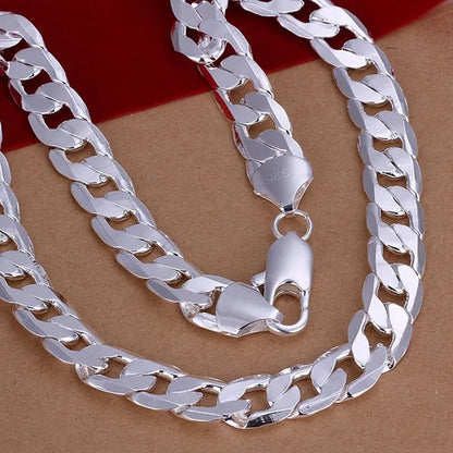 Wholesale! Prefect!Hot New High Quality 925 Sterling Silver Fashion Jewelry 12MM Men'S 925 Solid Silver Curb Chain Necklace 16-30 Inch