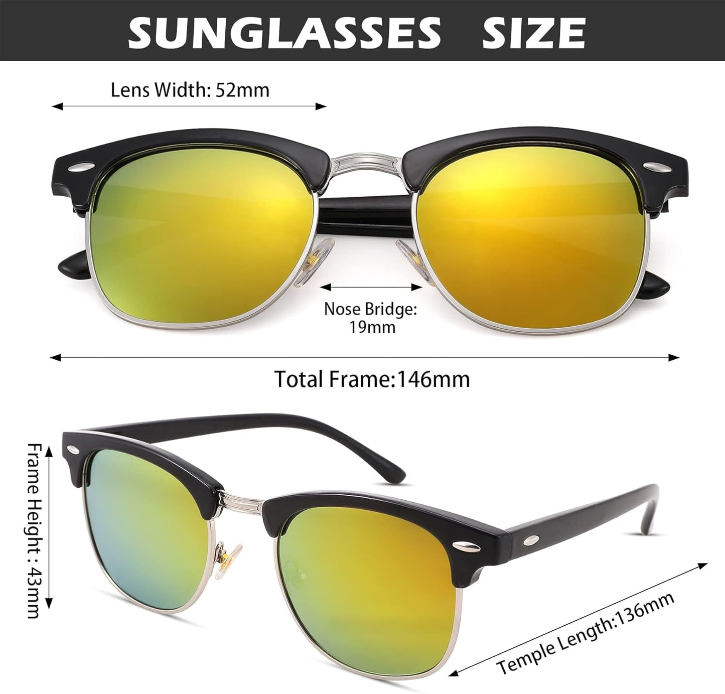 Semi-Rimless Polarized Sunglasses UV 400 Protection for Women Men
