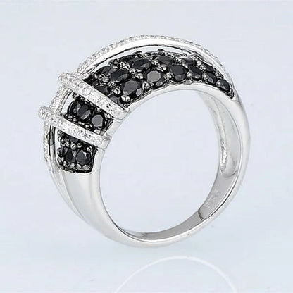 Fashion Women Creative Cross Cross Zircon Ring Black and White Bicolor Zircon Ring Engagement Rings for Women Princess Jewelry Lovely Girl Birthday Party Anniversary Gift Size: 5-11