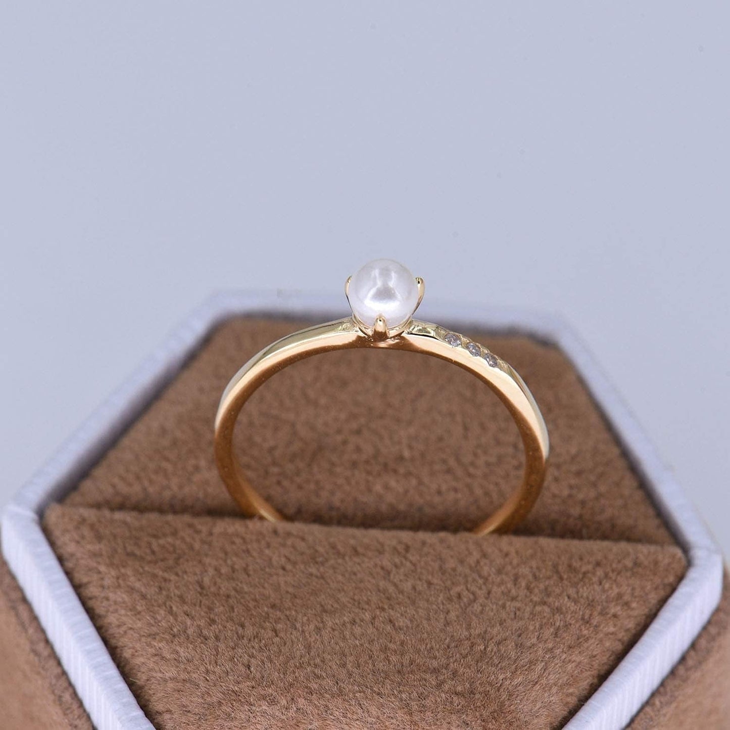 18K Gold Vermeil Delicate Tiny White Pearl Ring