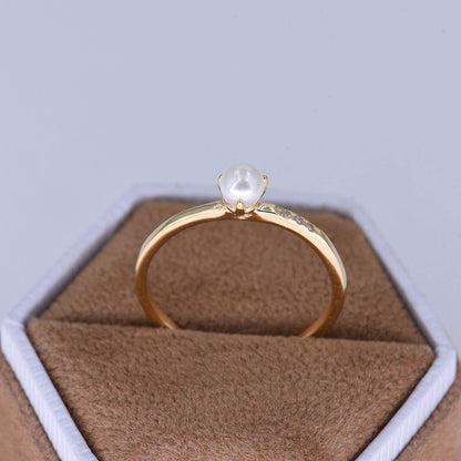 18K Gold Vermeil Delicate Tiny White Pearl Ring