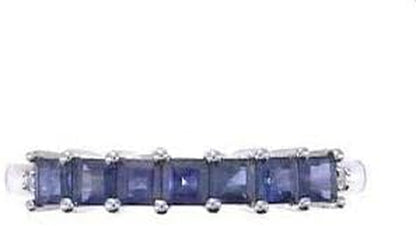 14K White Gold Genuine Blue Sapphire Ring with Diamonds for Women | Ethically, Authentically & Organically Sourced (Square-Cut) Shaped Sapphire Hand-Crafted Jewelry for Her | Sapphire Ring for Women