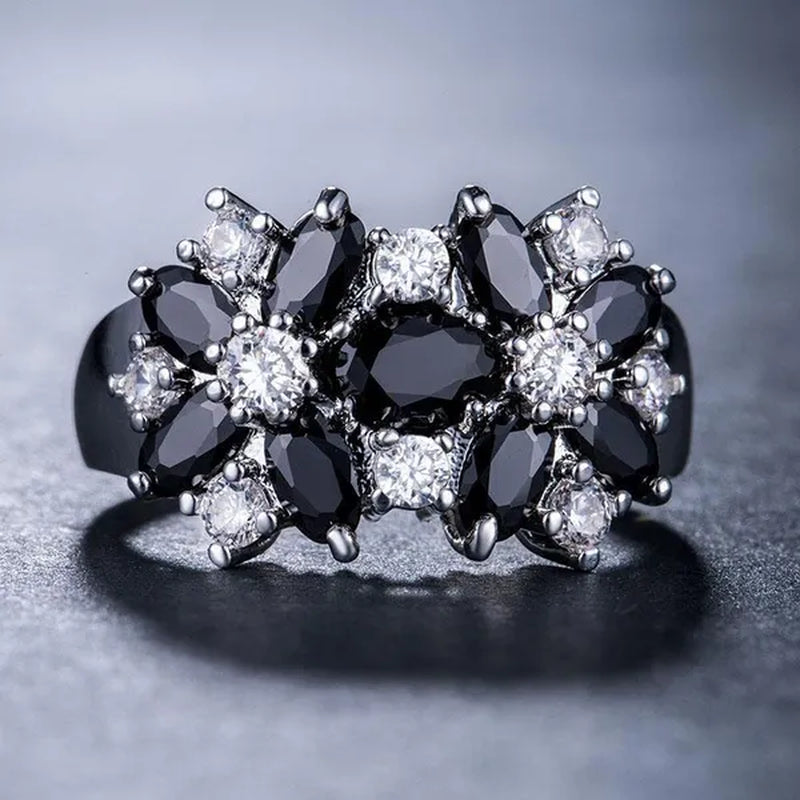 Fashion Women Blue Sapphire Flower Rings Crystal Zircon Gemstone Rings Size 6-10