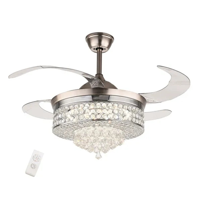 42'' Modern Invisible Telescopic Ceiling Fan Light LED Chandelier with Remote Control Silver