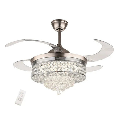 42'' Modern Invisible Telescopic Ceiling Fan Light LED Chandelier with Remote Control Silver