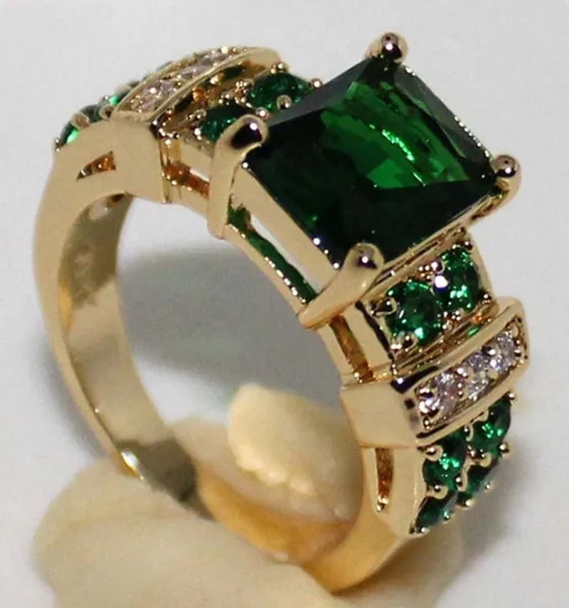 Gold Fashion Luxury Popular Emerald Green Zircon Female Diamond Ring - WORLD TIME VISITS