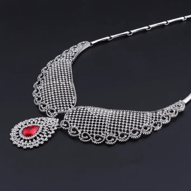Vintage Turkish Women African Beads Jewelry Set Dubai Indian Crystal Ruby Wedding Necklace Jewelry Sets