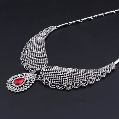 Vintage Turkish Women African Beads Jewelry Set Dubai Indian Crystal Ruby Wedding Necklace Jewelry Sets