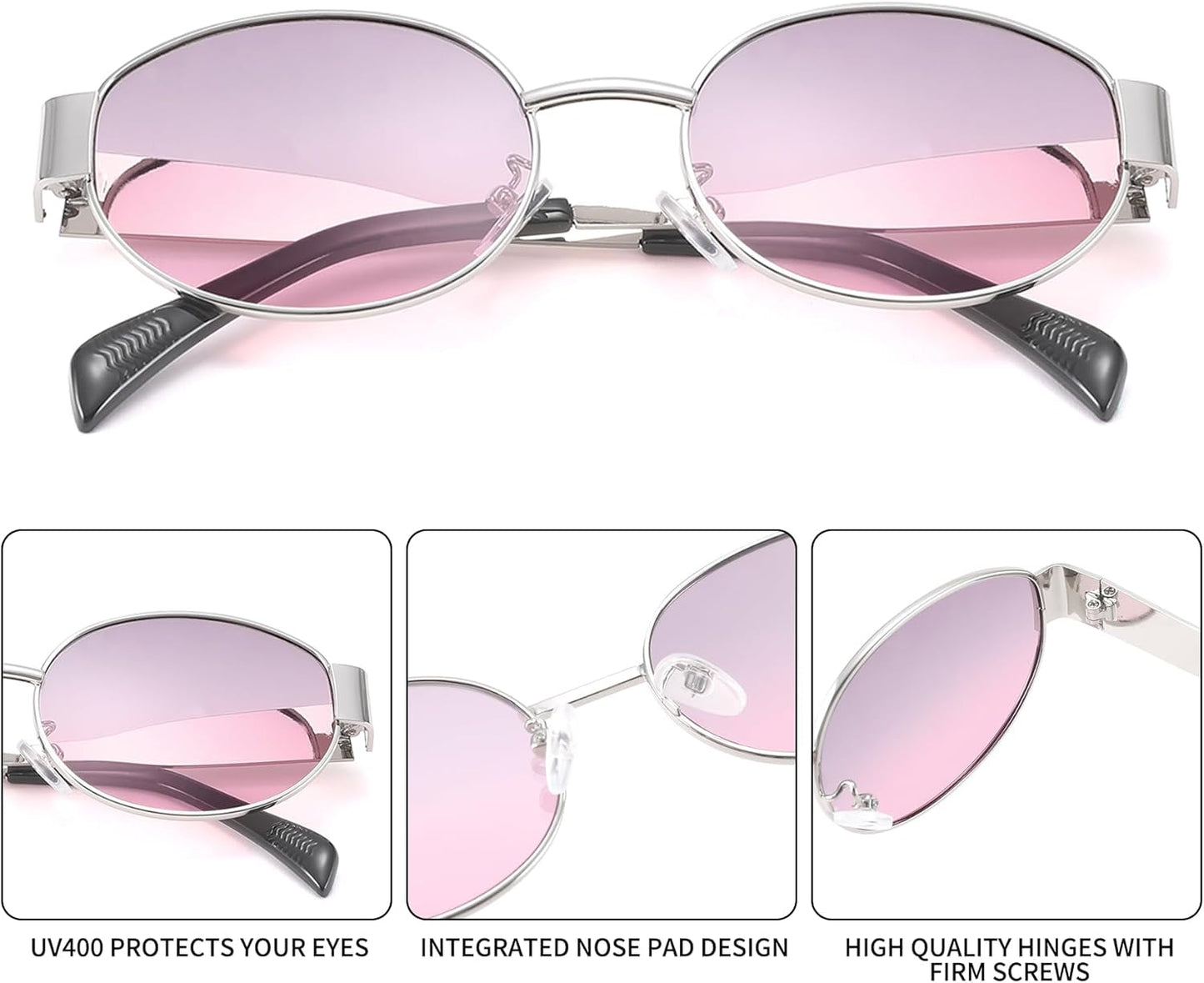 Retro Oval Sunglasses for Women Men - Fashion Sun Glasses - Rectangle Metal Frame Shades