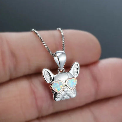 Fashion 925 Silver Plated Cgold Dog Charm White Simulated Opal Pendant Necklace Wedding Jewelry