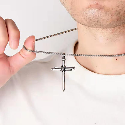 Cross Necklace for Men Cross Pendant STRENGTH Bible Verse Stainless Steel Necklace