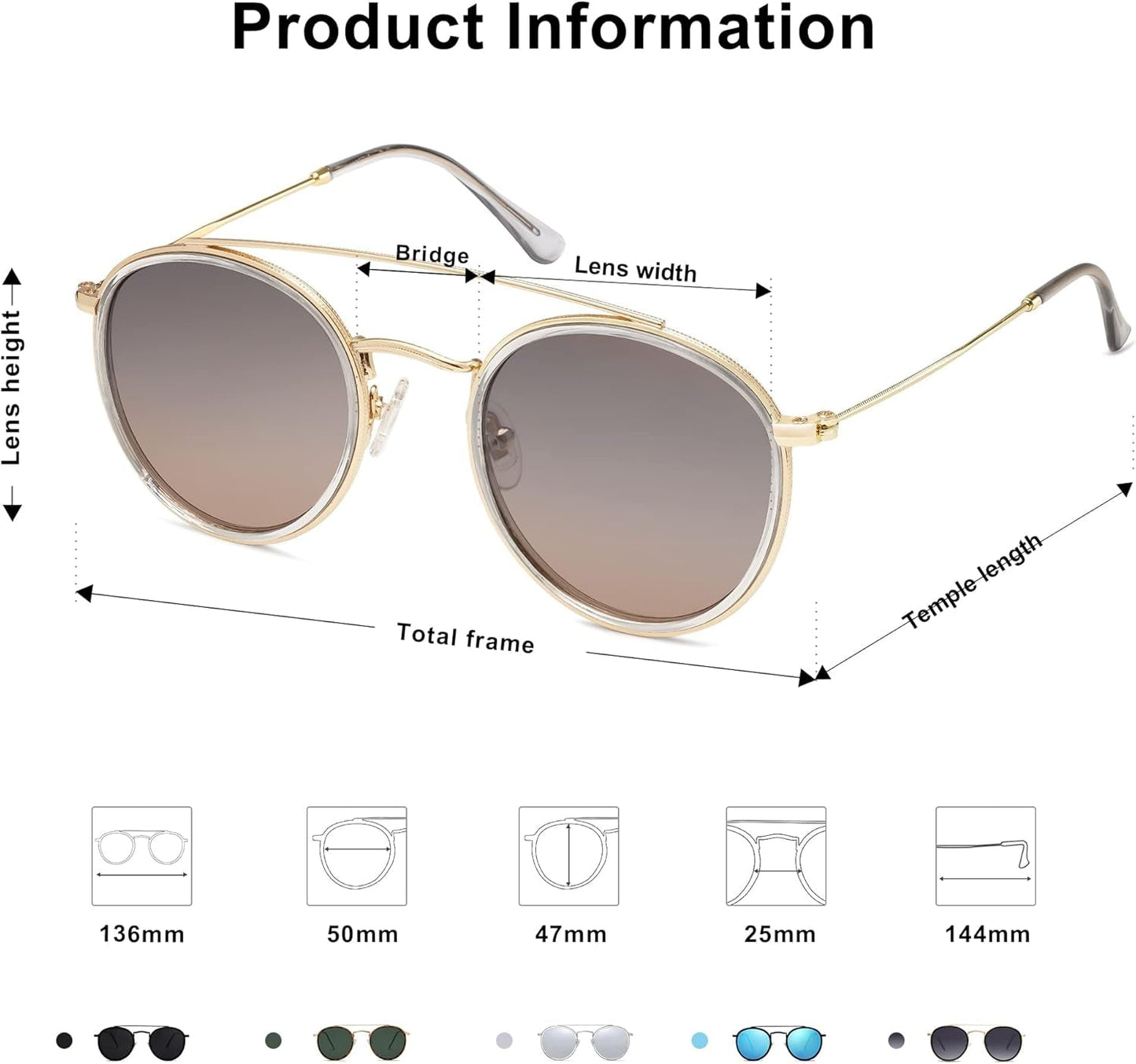 Retro Vintage round Polarized Sunglasses for Women Men Small Double Bridge Circle Sunnies SJ1104