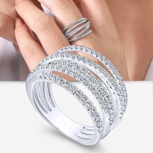 Exquisite 925 Sterling Silver Micro Pave Diamond Multilayer Rings for Women Bridal Romantic Engagement Proposal Gift Jewelry - WORLD TIME VISITS