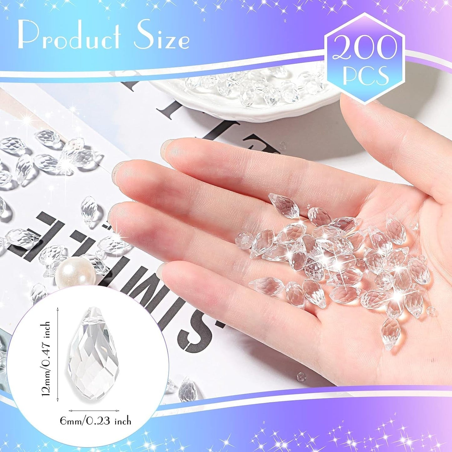 200 Pieces Teardrop Chandelier Crystal Pendants 6 X 12 Mm Crystal Beads for Chandelier Jewelry Making DIY Project Earring Necklaces Bracelets (Clear)