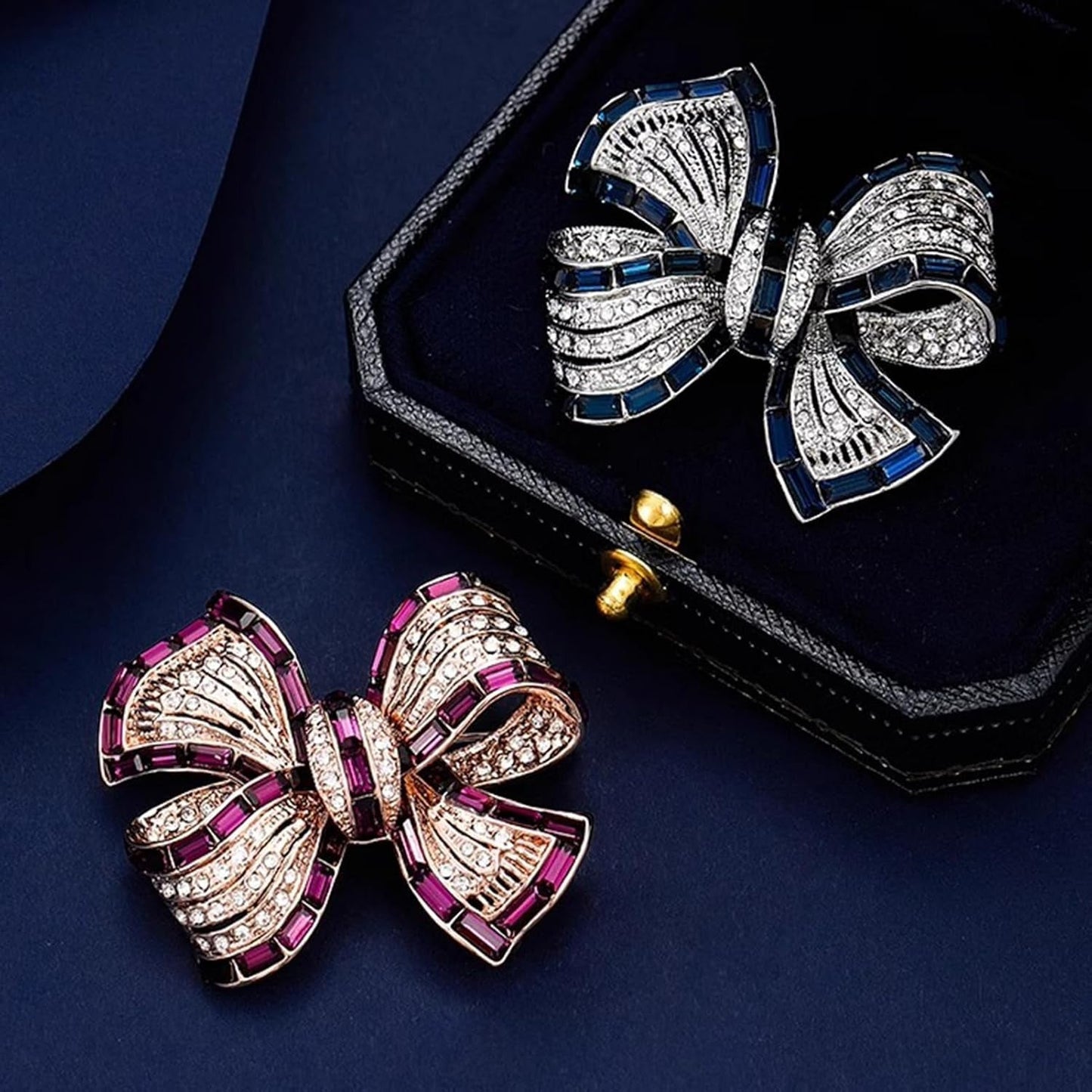 Yeapyeap Bow Brooches for Women Girl - Austrian Rhinestone Scarf Pin for Ladies Wedding Bouquet Broach for Birthday, Christmas, Anniversary（Silver）