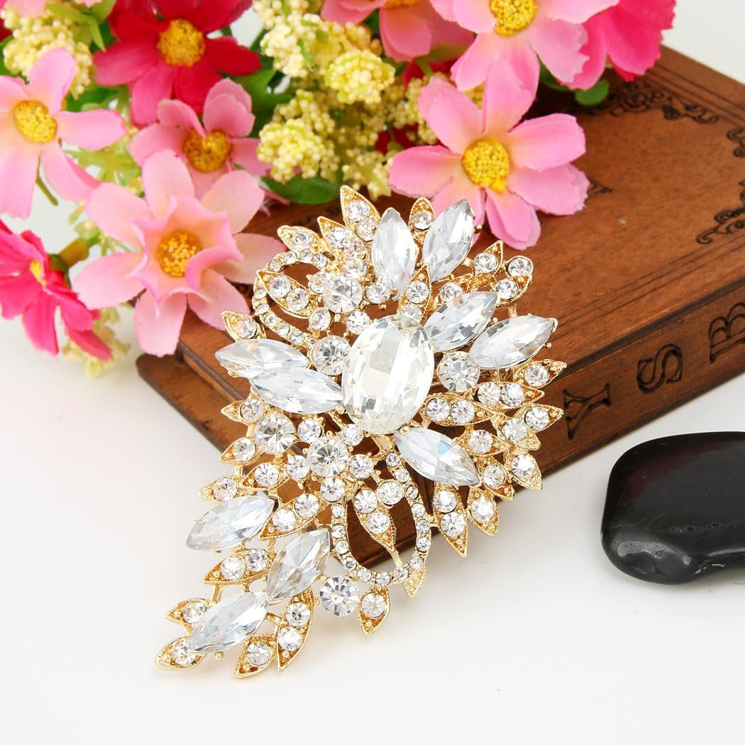 Women'S Austrian Crystal Wedding Flower Leaf Bouquet Brooch