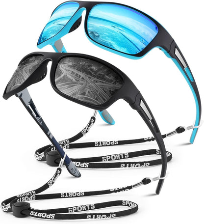 Polarized Sports Sunglasses for Men Women,Fishing Driving Rectangular Goggles UV400 Protection - WORLD TIME VISITS