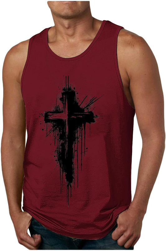 Mens Jesus Sleeveless T-Shirts Muscle Fit Tank Top Faith Christian Cross Bible Graphic Shirts Gym Workout Shirt Tee - WORLD TIME VISITS