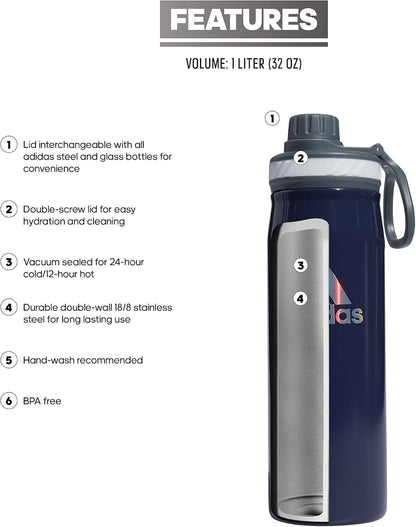 600 ML (20 Oz) Metal Water Bottle, Hot/Cold Double-Walled Insulated 18/8 Stainless Steel, Shadow Navy/Onix Grey/Silver Reflective, One Size - WORLD TIME VISITS