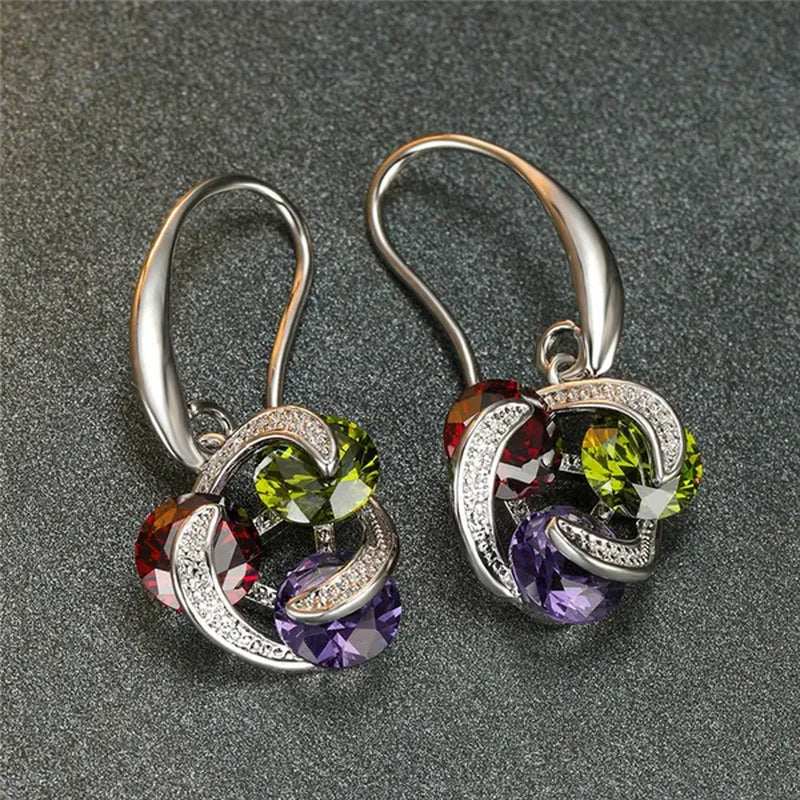 2020 New Fashion Mysterious Amethyst Peridot Ruby Drop Pendant Earrings Sterling Silver 925 Chic Diamond Charm Jewelry Surprise Gift