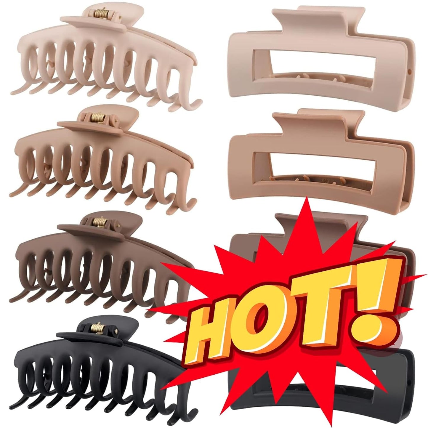 Hair Clips for Women 4.3 Inch Large Hair Claw Clips for Women Thin Thick Curly Hair, Big Matte Banana Clips,Strong Hold Jaw Clips,Neutral Colors