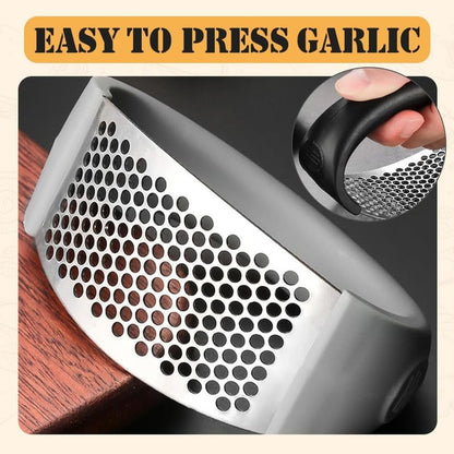 Garlic Press Rocker - 2024 NEW Stainless Steel Garlic Mincer Garlic Crusher with Peeler, New Innovative Garlic Chopper with Peeler and Scraper for Smash Garlic, Black