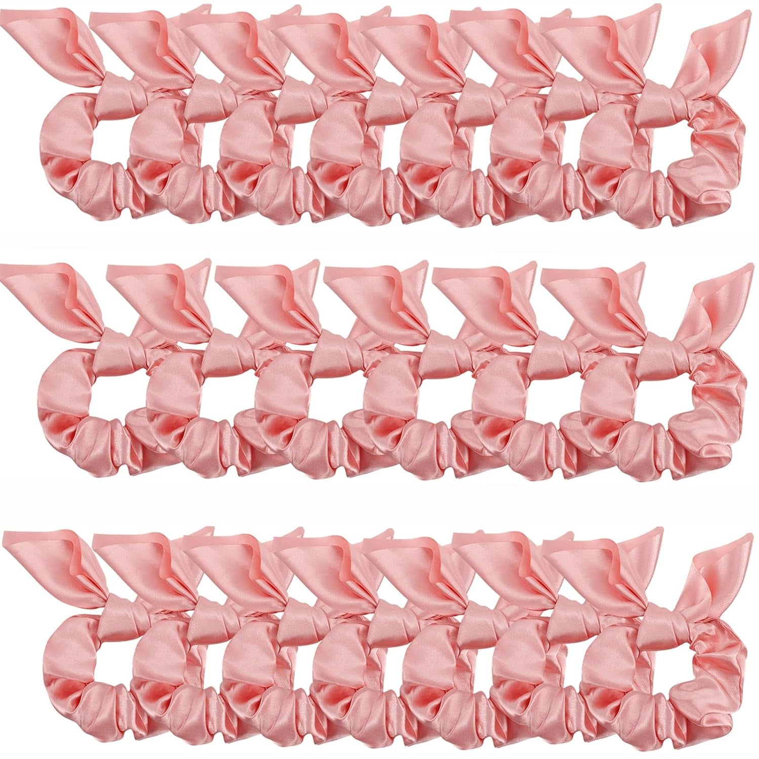 20 Pack Pink Bow Scrunchies for Thick Hair, Satin Silk Ponytail Holders with Ribbon for Girls and Women - WORLD TIME VISITS