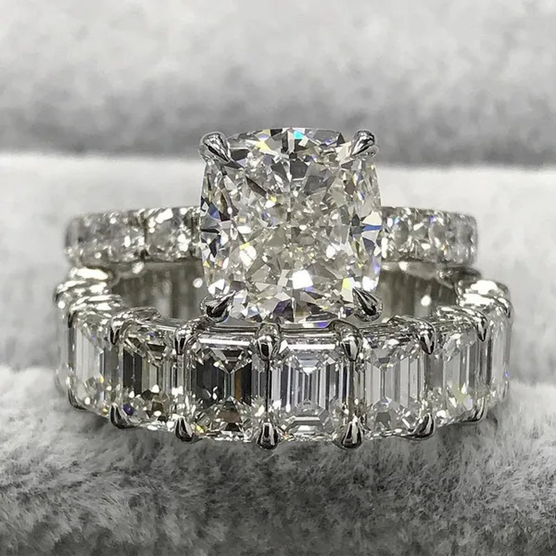 Exquisite Brand Jewelry Genuine Natural White Sapphire Birthstone  Bridal Wedding Engagement Anniversary Gift Ring Set