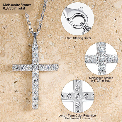 Moissanite Cross Necklaces, D Color VVS1 S925 Sterling Silver, Moissanite Cross Pendant, Wedding Anniversary Christian Jewelry Valentines Gifts