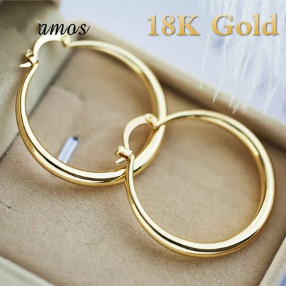 1 Pair Women's Fashion Simple 18K Yellow Soild Gold Hoop Earrings Exquisite Diameter 33mm Circle Hoop Earrings for Wedding Engagement Christmas Jewelry Gifts