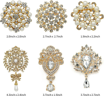 Silver/Gold/Rose Gold Plated Assorted Crystal Rhinestones Brooch Pins Set for DIY Wedding Bouquets Kit