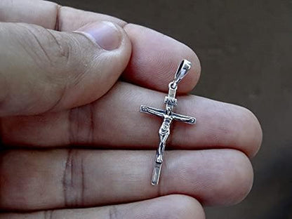 Cross Sterling Silver 925 Solid Pendant INRI Crucifix Jesus Christ Religious Unisex Jewelry